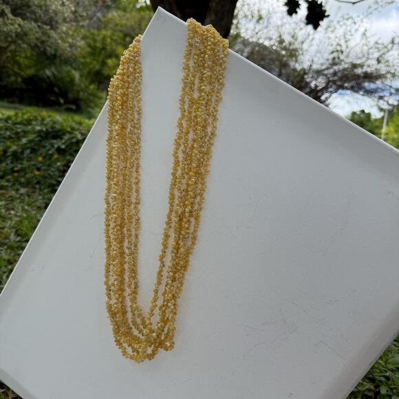 Hawaiian Yellow Mongo Natural Shell Beads Necklace Six Strands - Picture 1 of 11